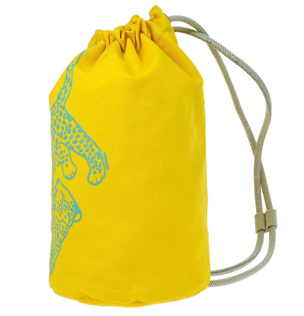 Hermes Yellow Canvas Blue Men's Women's Travel Carrryall Knapsack Shoulder Bag 1