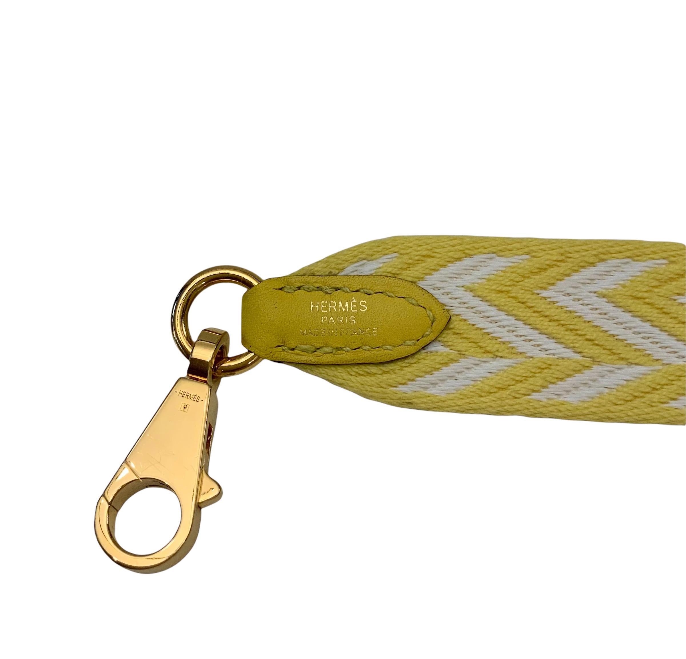 Brown Hermès Yellow Canvas Sangle Cavale 25mm Yellow Swift Leather Short Bag Strap