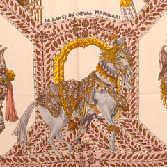 HERMES yellow cashmere silk LA DANSE DU CHEVAL MARWARI 10 Scarf Jaune Vif Blanc