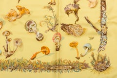 Hermes Yellow Champignons Silk Twill Scarf, Box
