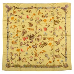 Hermes Yellow Champignons Silk Twill Scarf, Box