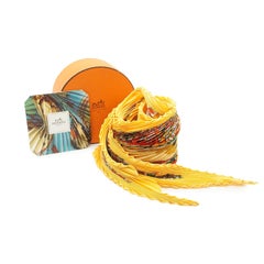 Hermes Yellow Cirque Molier by Philippe Dumas Pleated Silk Carre 90