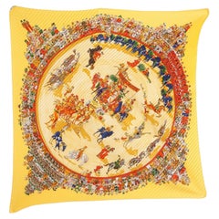 Hermes Yellow Cirque Molier by Philippe Dumas Pleated Silk Carre 90
