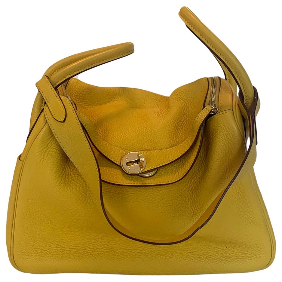 Hermes Yellow Clemence Leather Lindy 30cm Bag