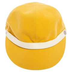 Hermes Yellow Cotton & Linen Leather Strip Detail Cap Size 56