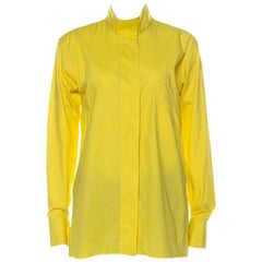 Hermes Yellow Cotton Stand Up Collar Button Front Shirt M