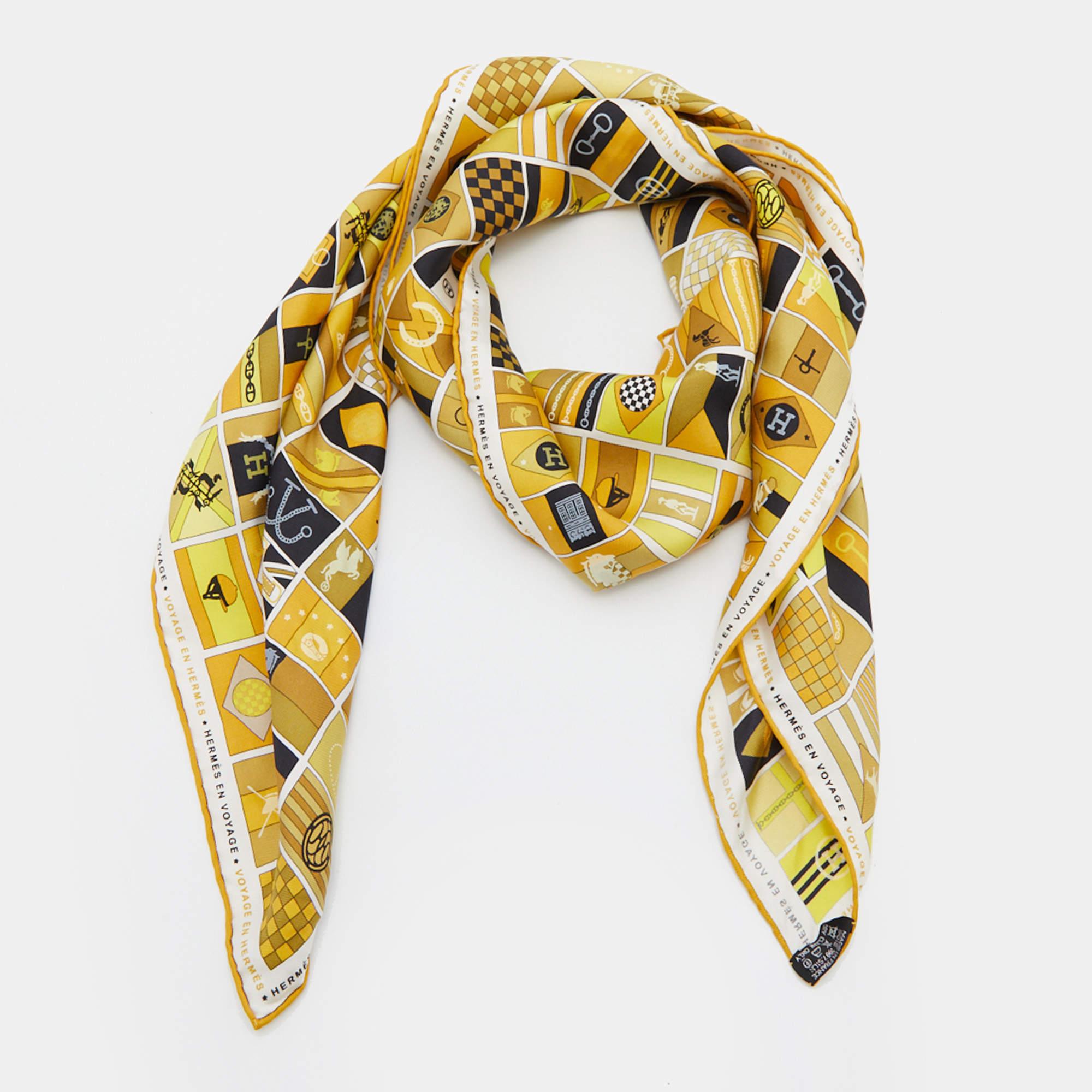 The craftspeople at Hermes have designed this scarf with intricate details and quality silk. It has gorgeous prints and neatly hemmed edges. Style it around your neck or shoulders.

