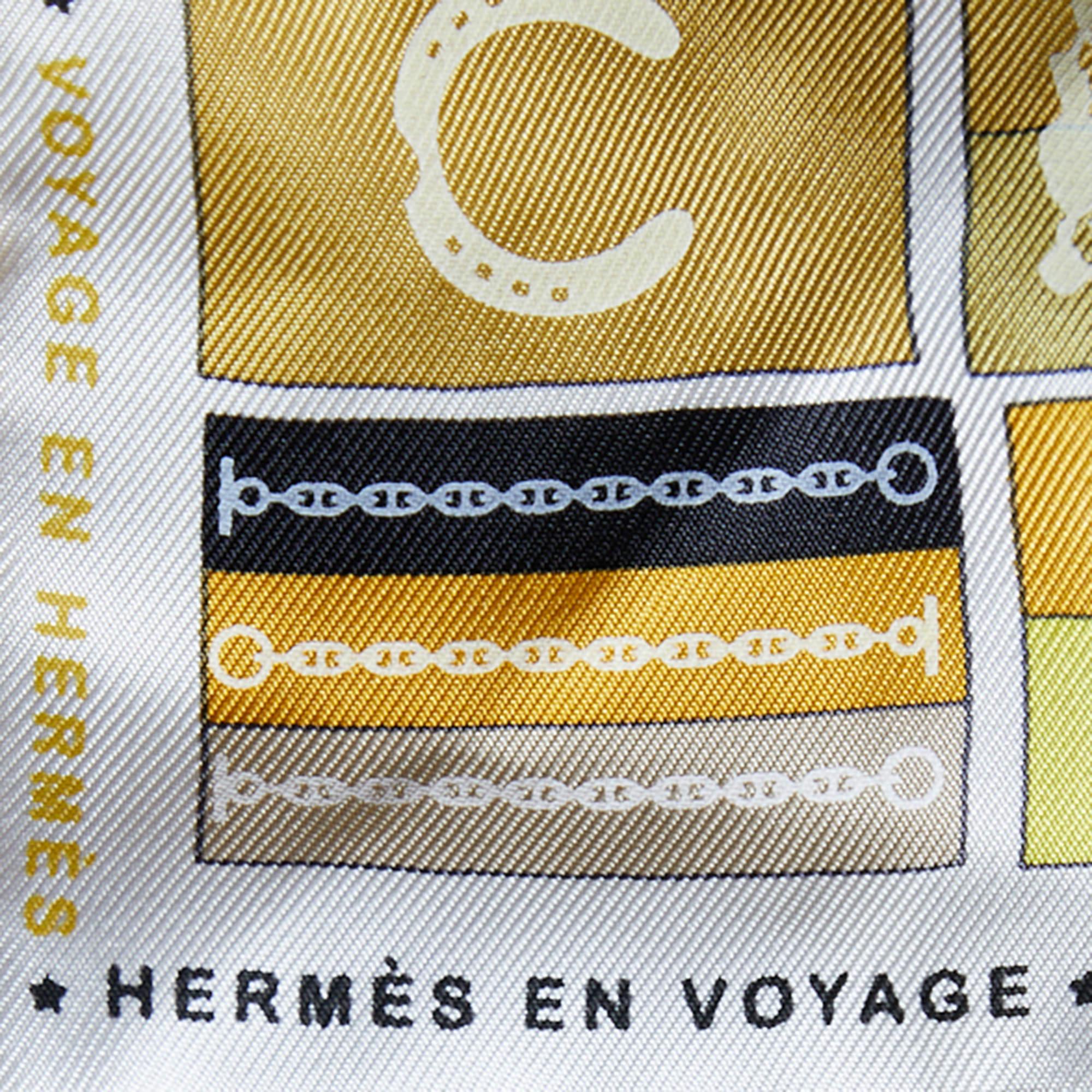 Women's Hermes Yellow En Voyage Printed Silk Square Scarf