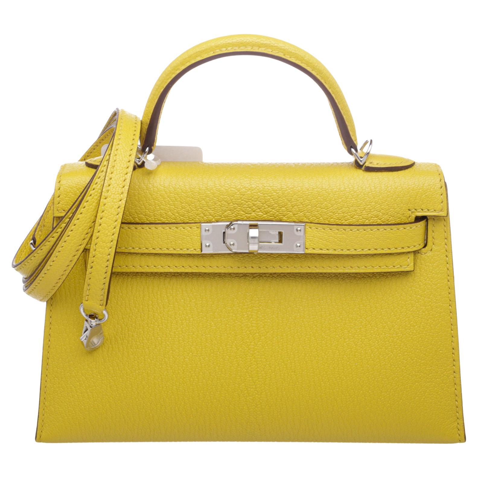 Hermes Yellow Chevre Leather Mini Kelly Sellier 20cm Bag
