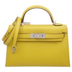 Used Hermes Yellow Chevre Leather Mini Kelly Sellier 20cm Bag