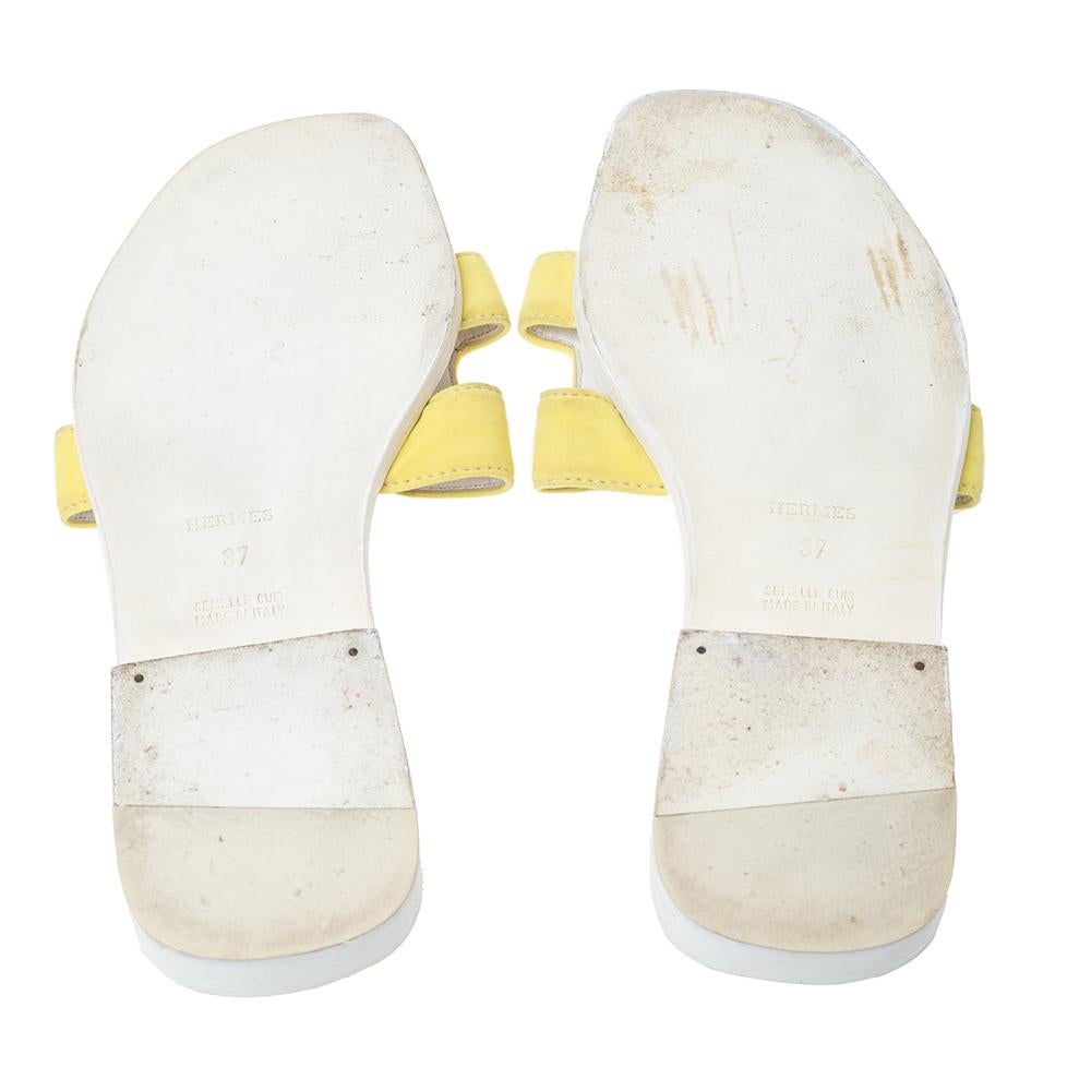 Beige Hermes Yellow Fabric Oran Flat Sandals Size 37