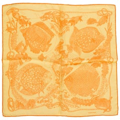 Retro Hermès Yellow Fish Silk Twill Scarf