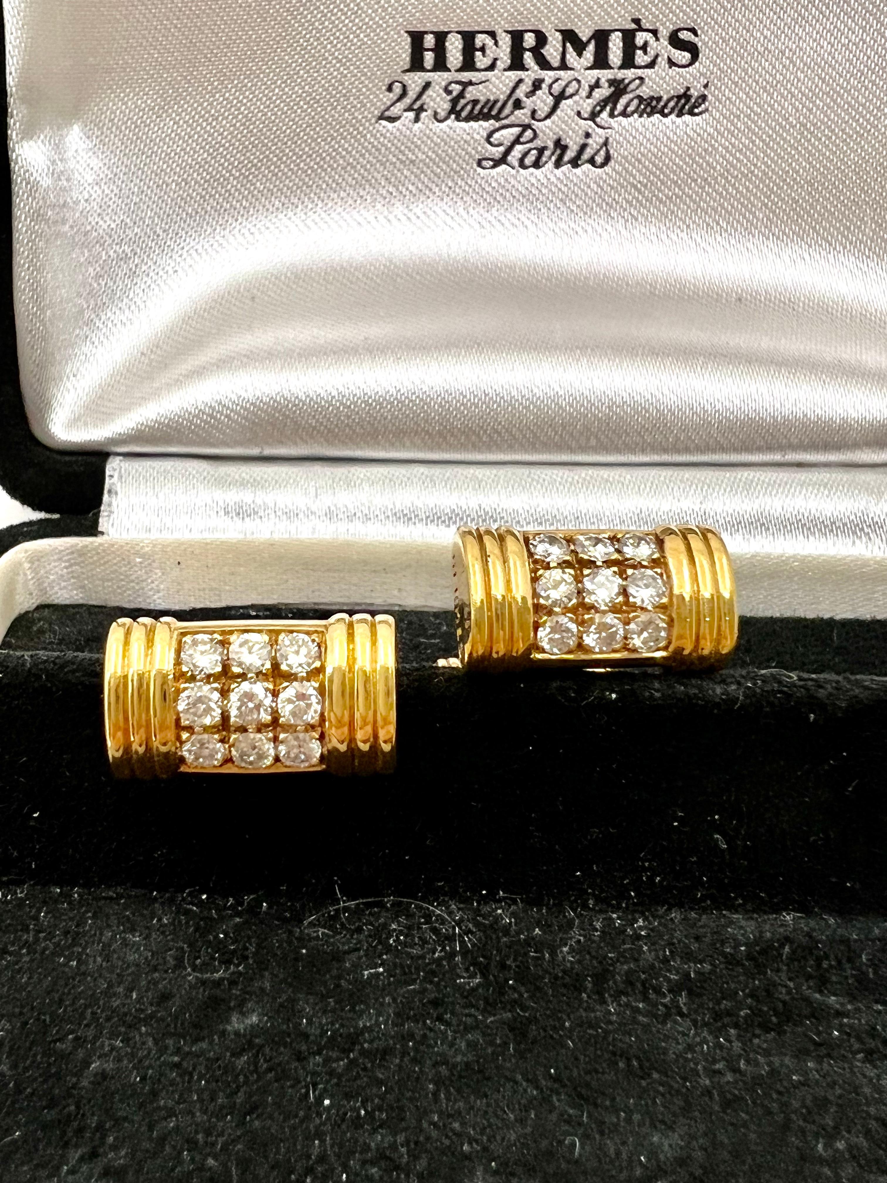 Hermès Boutons de manchette en or jaune et diamants Bon état - En vente à Monte Carlo, MC