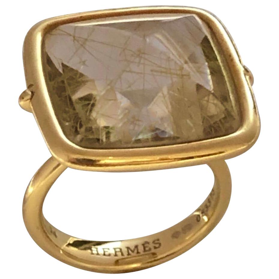 Hermes Yellow Gold and Rutilated Quartz Large Ring