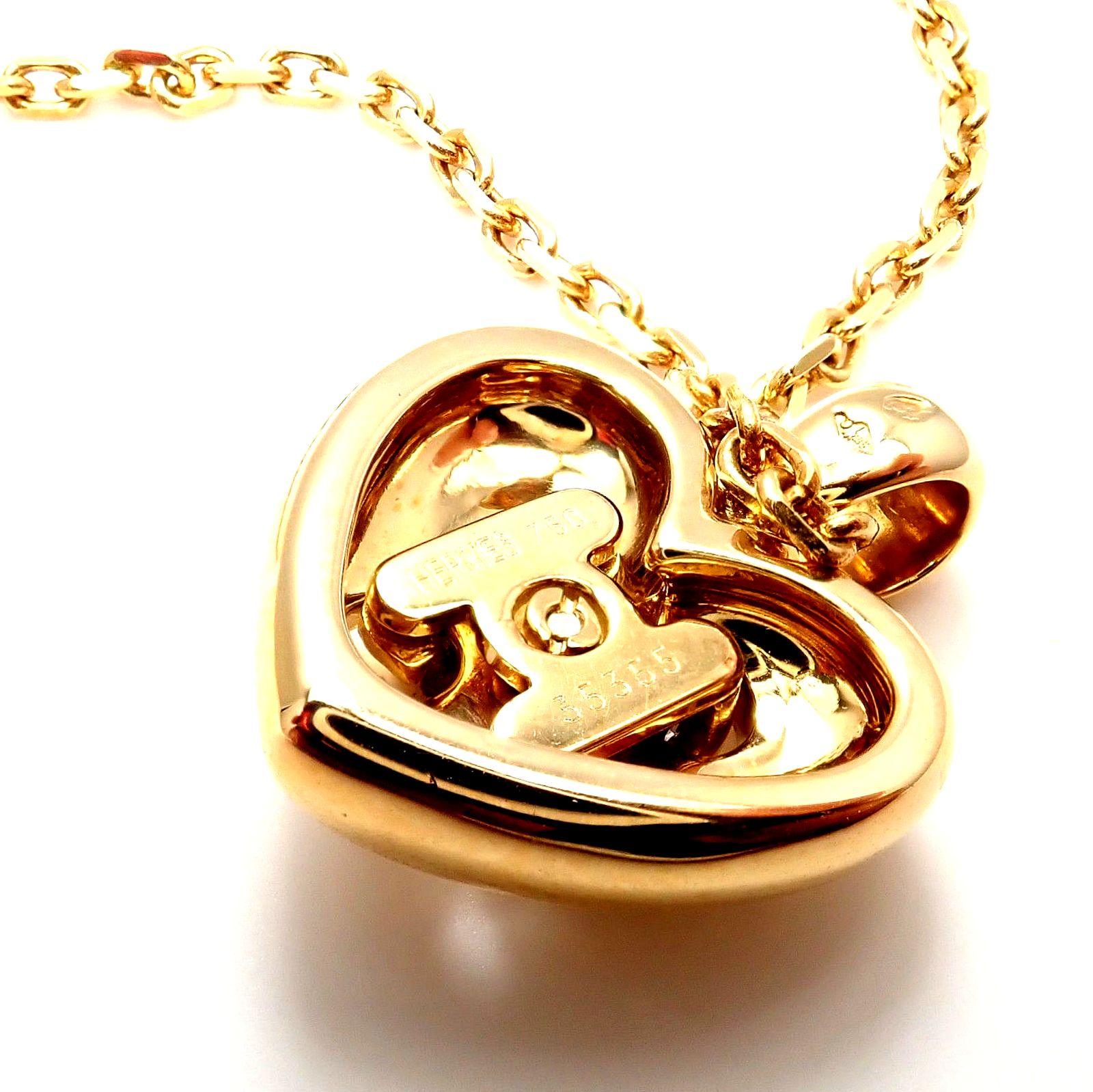 Hermès Yellow Gold Diamond H Heart Pendant Necklace In Excellent Condition In Holland, PA