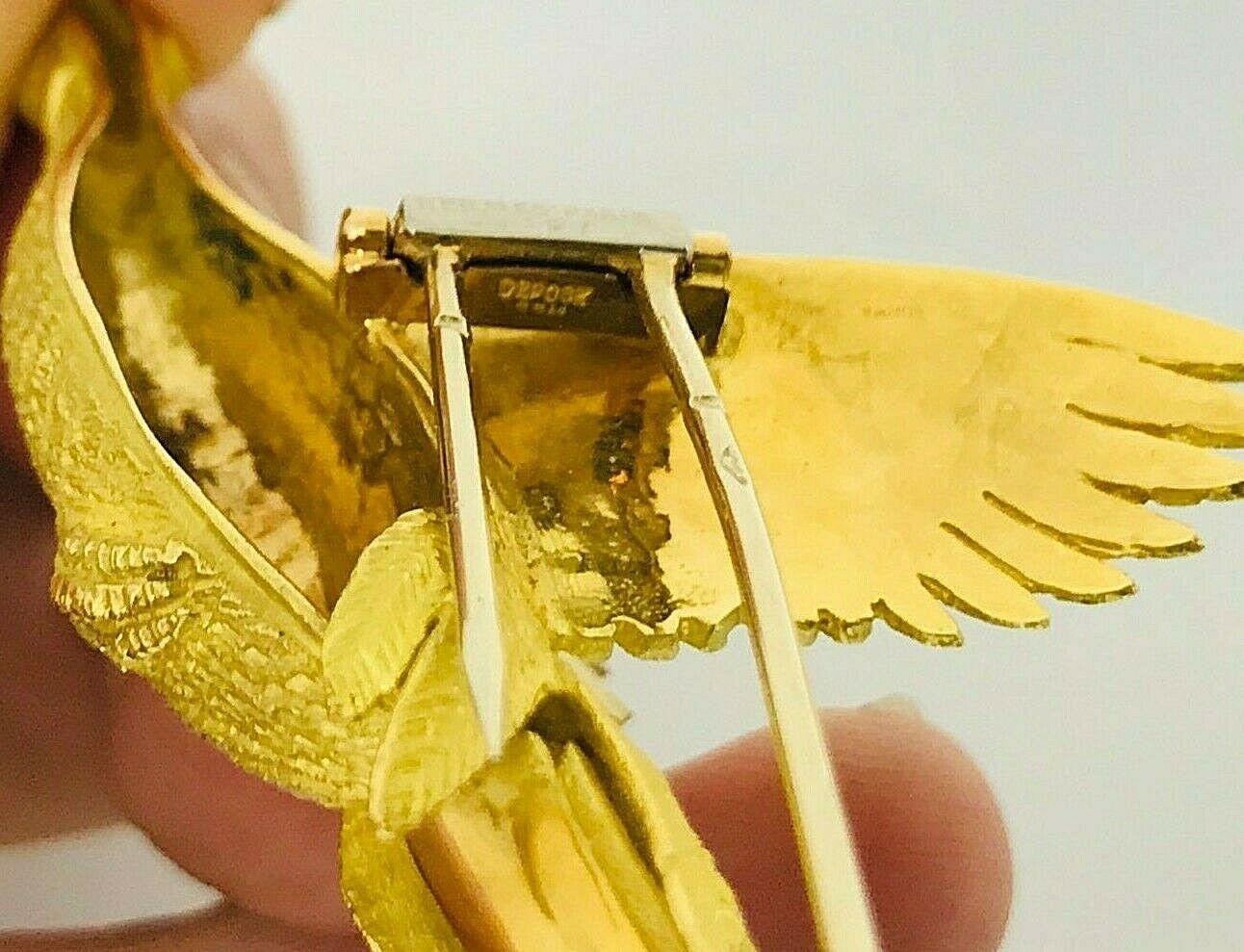 Hermes Yellow Gold Emerald Flying Pheasant Bird Brooch 5