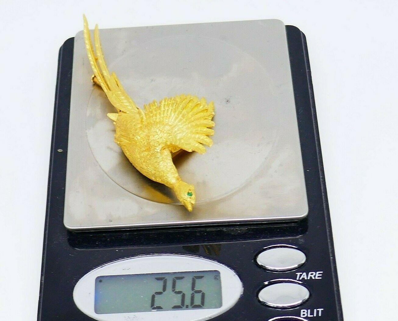 Hermes Yellow Gold Emerald Flying Pheasant Bird Brooch 7