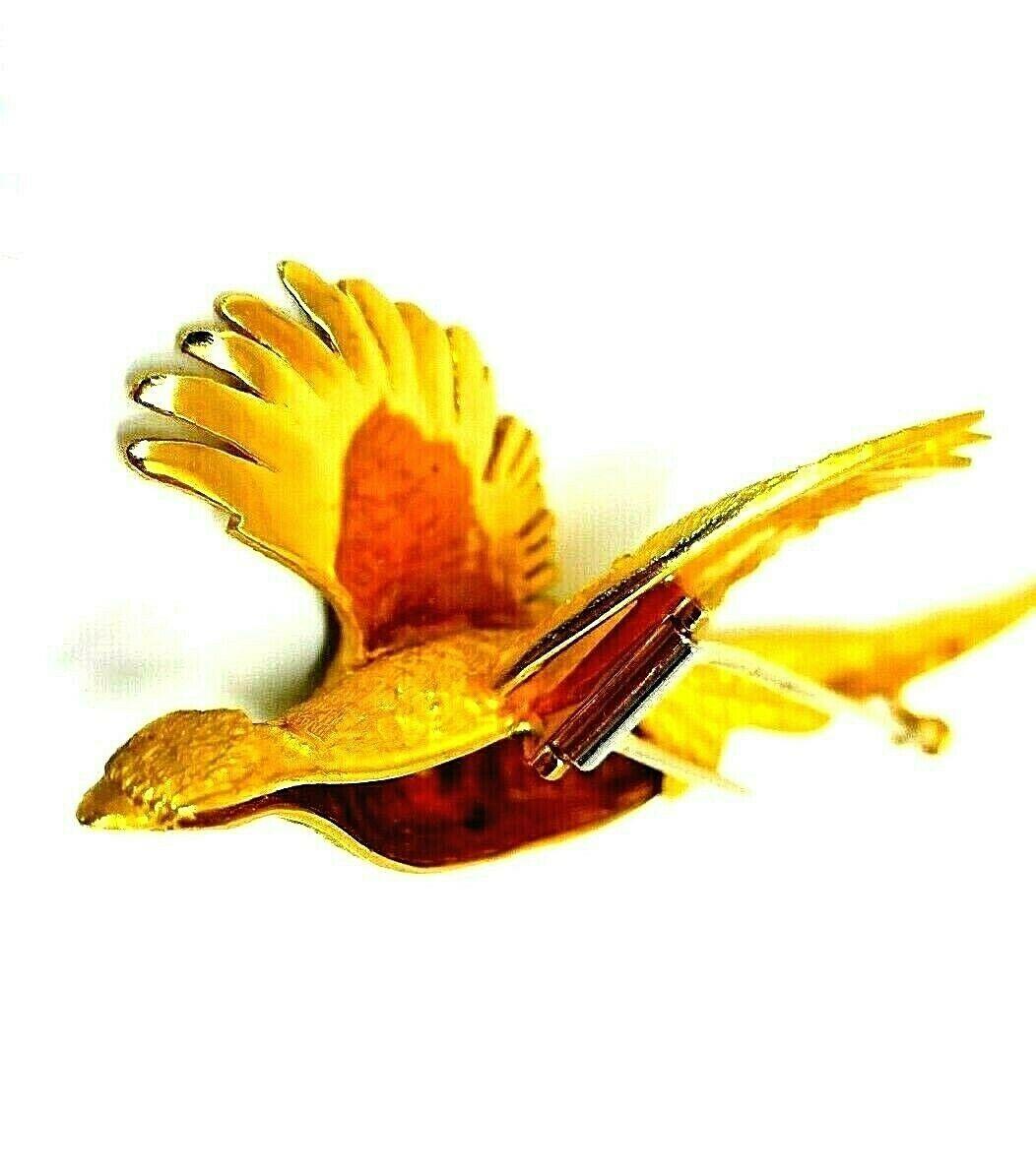 Hermes Yellow Gold Emerald Flying Pheasant Bird Brooch 1