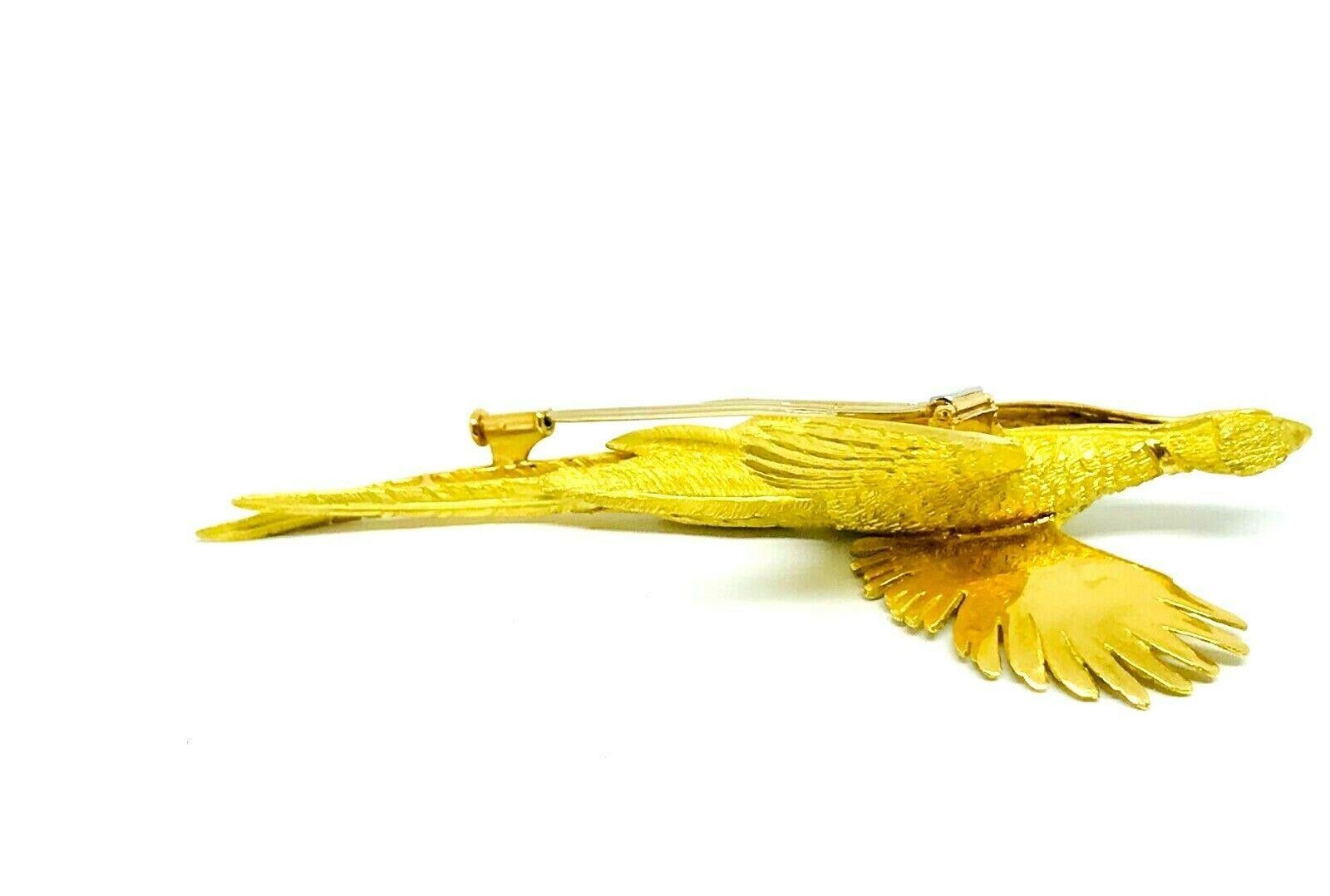 Hermes Yellow Gold Emerald Flying Pheasant Bird Brooch 2