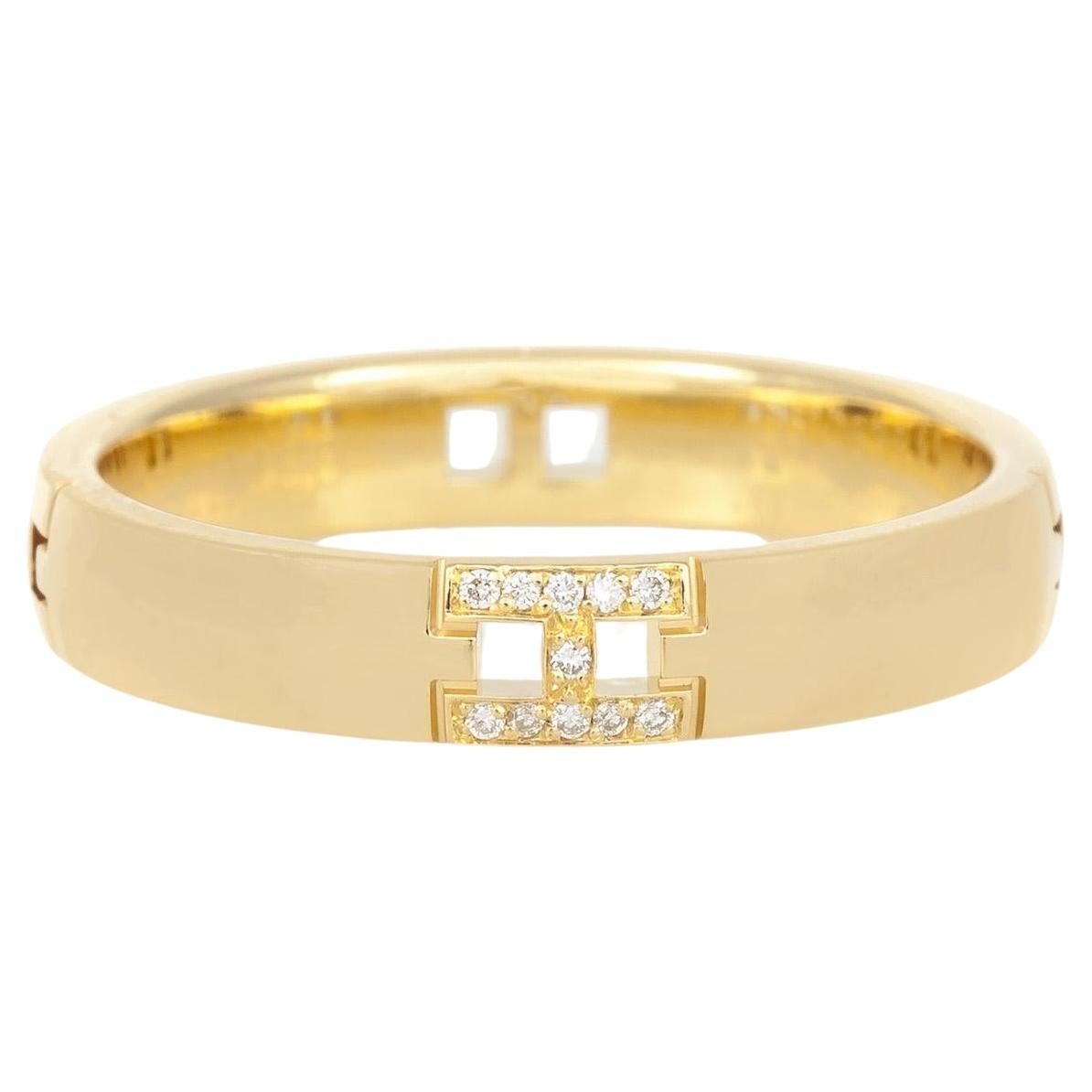 Hermes Yellow Gold Hercules Band Ring with Diamonds