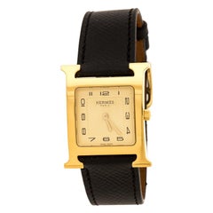 Hermes Yellow Gold Plated Stainless Steel Heure H Women's Wristwatch 26 mm