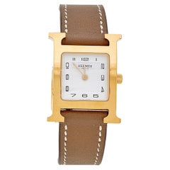 Hermes Yellow Gold Plated Stainless Steel Leather Heure Women's Wristwatch 21 mm