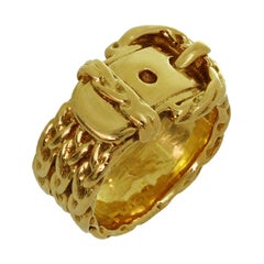 Hermes Yellow Gold Textured Buckle Ring