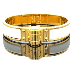 Hermes Yellow Gold & White Hinged Bracelet