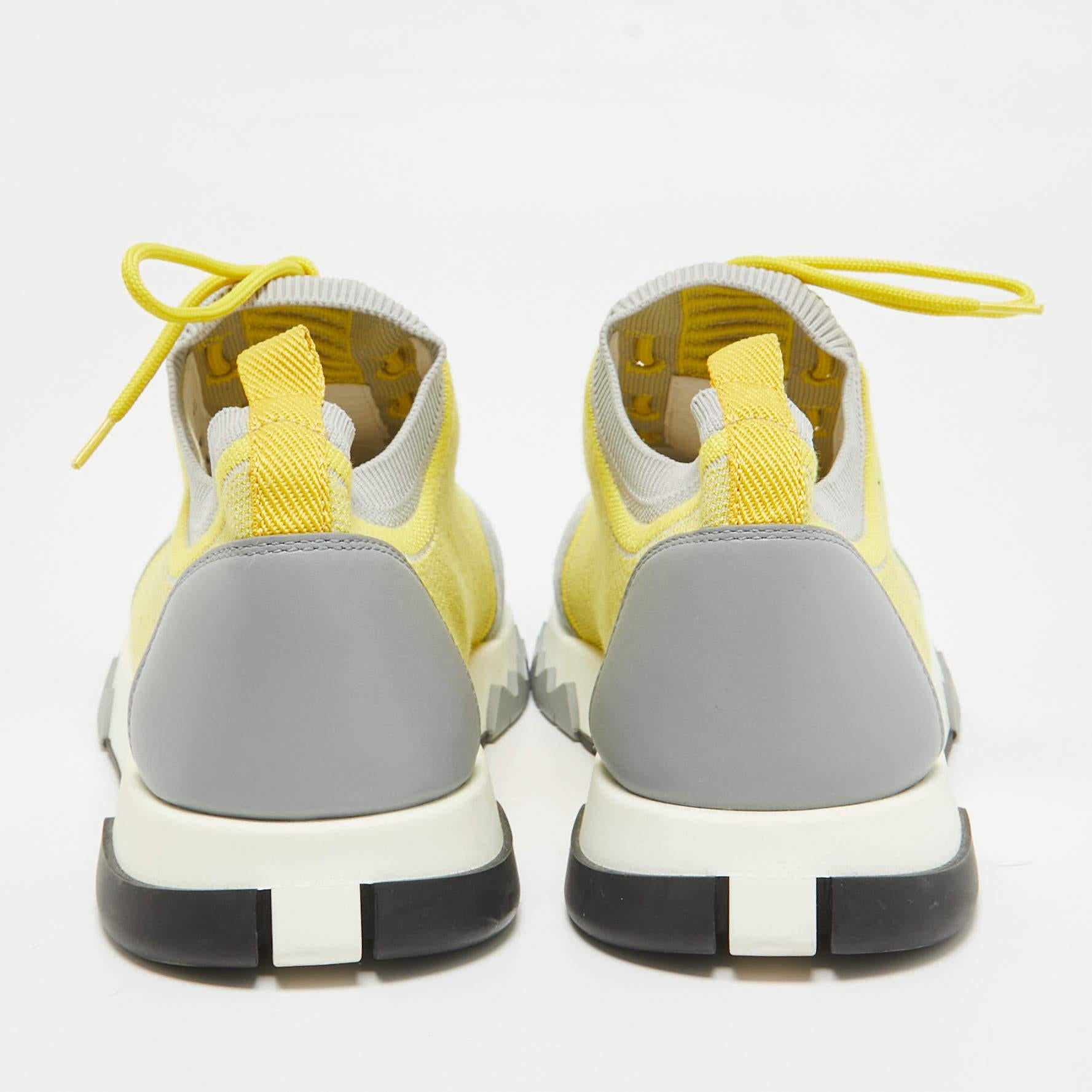 Men's Hermes Yellow/Grey  Fabric and Leather Addict Lace Up Sneakers Size 41