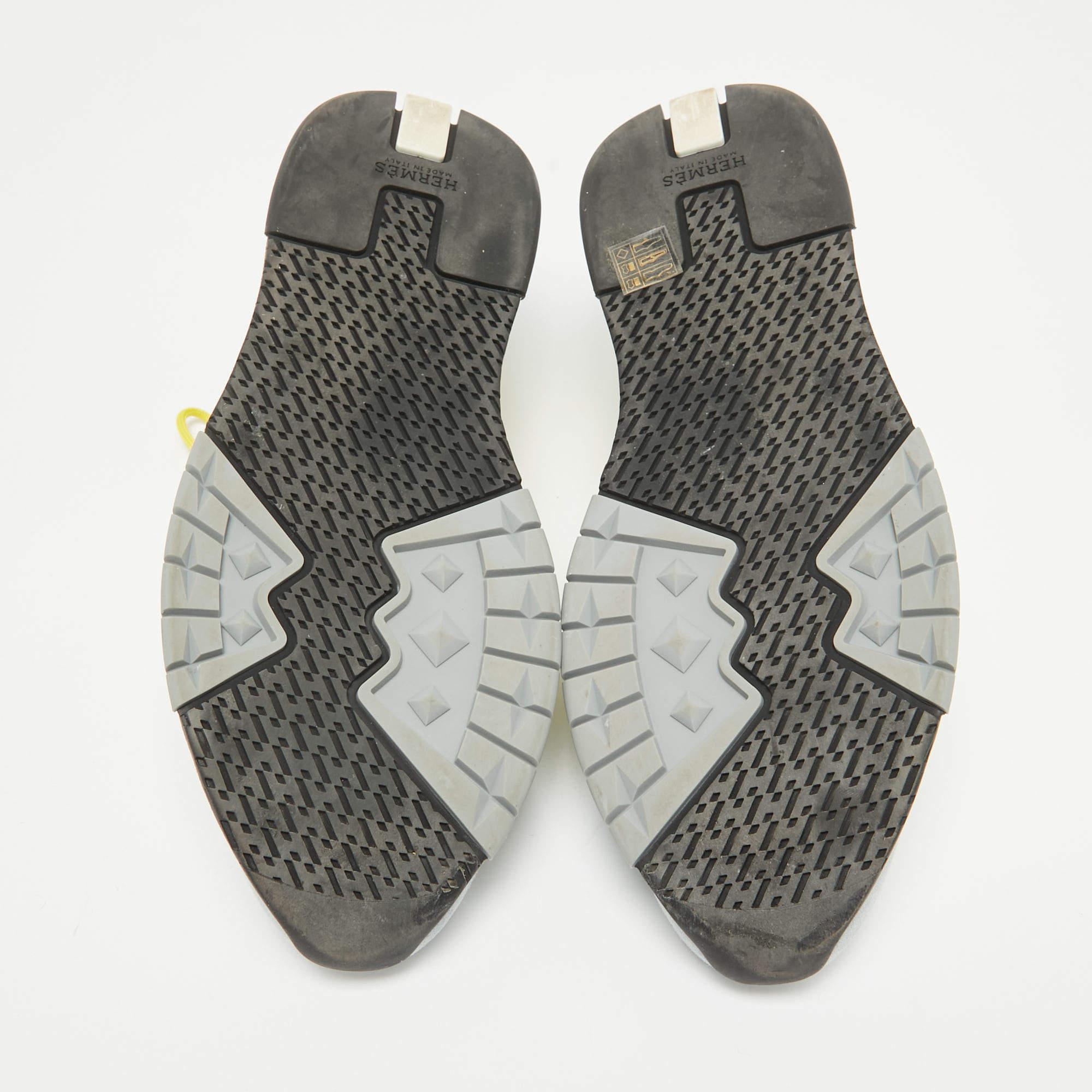 Hermes Yellow/Grey  Fabric and Leather Addict Lace Up Sneakers Size 41 1