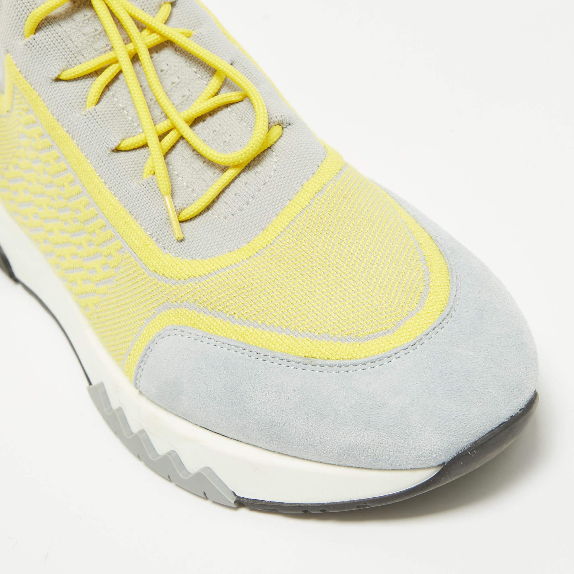 Hermes Yellow/Grey  Fabric and Leather Addict Lace Up Sneakers Size 41 2