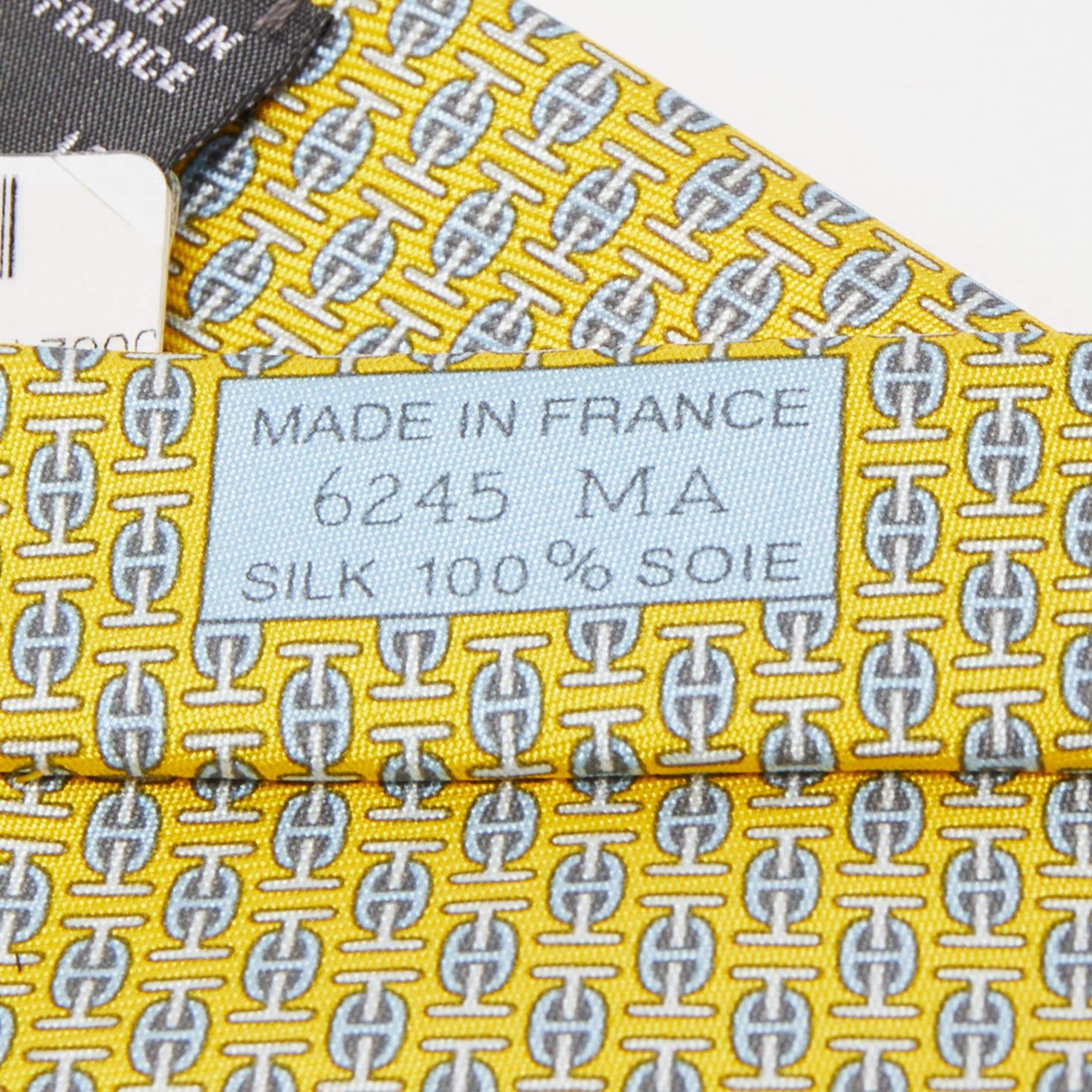 Men's Hermès Yellow H Au Maillon Printed Silk Skinny Tie