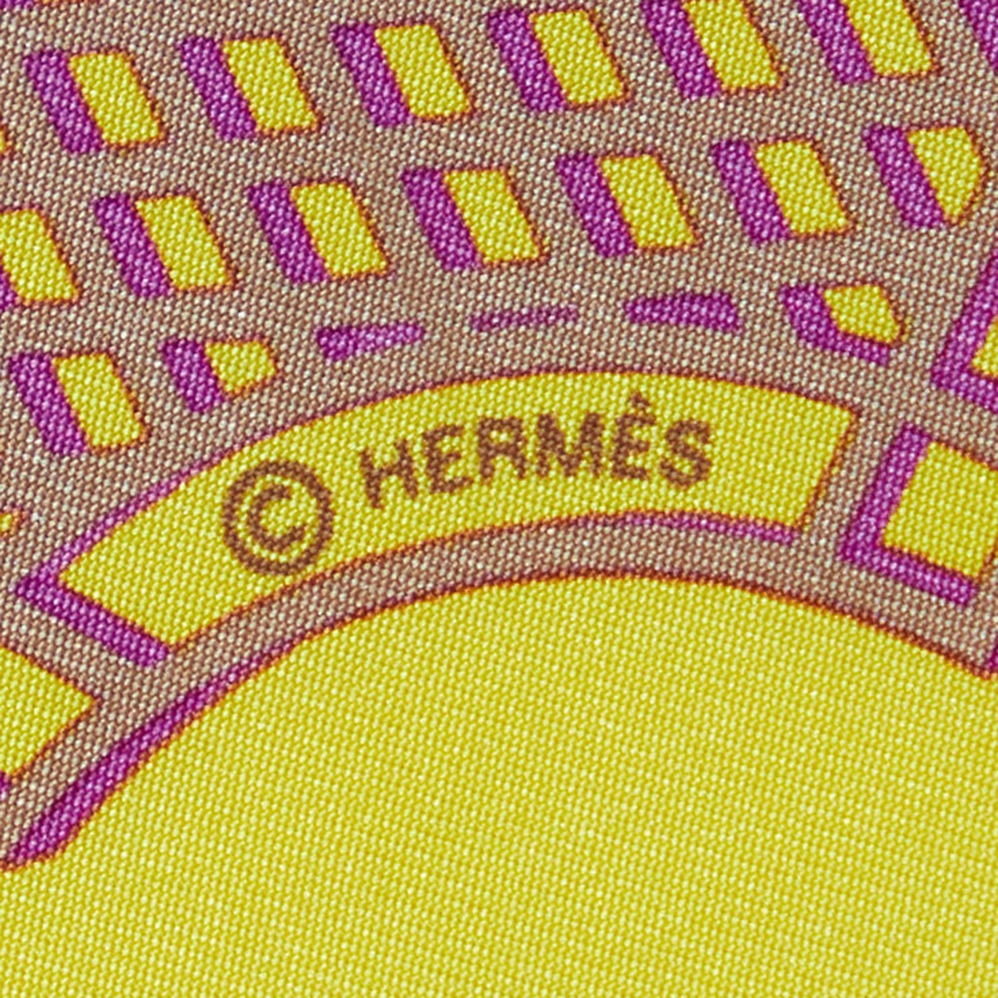 Women's Hermes Yellow Hermes Sellier Printed Silk Square Scarf