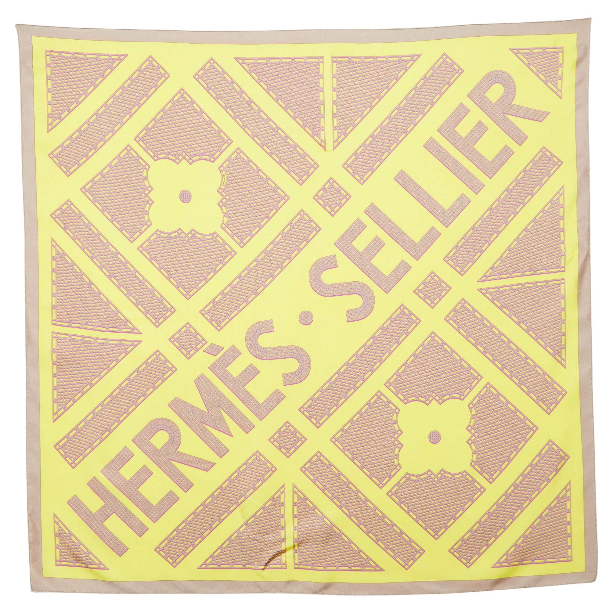 Hermes Yellow Hermes Sellier Printed Silk Square Scarf