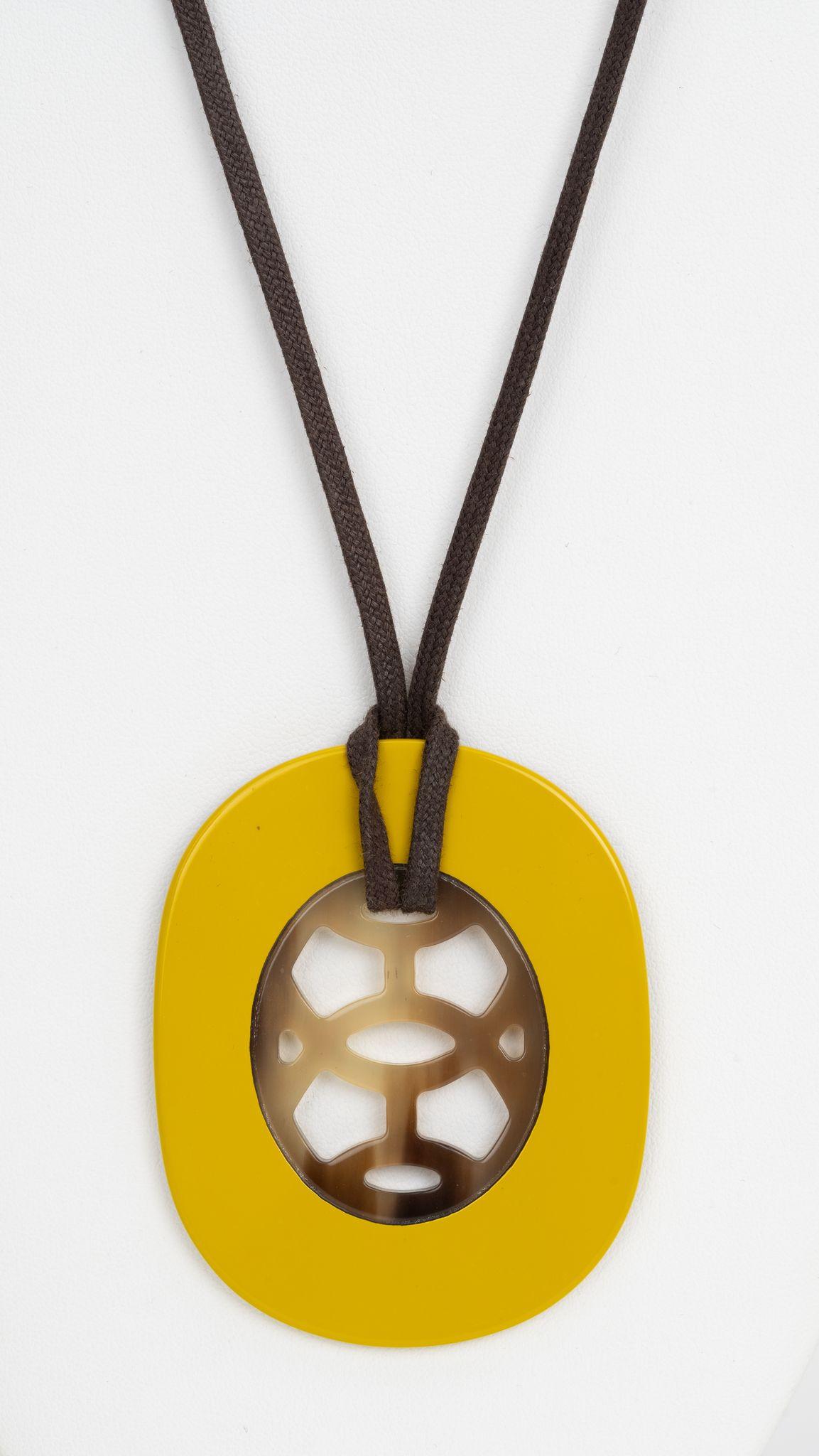 Hermes Yellow Horn Lift Pendant Necklace In Excellent Condition For Sale In West Hollywood, CA