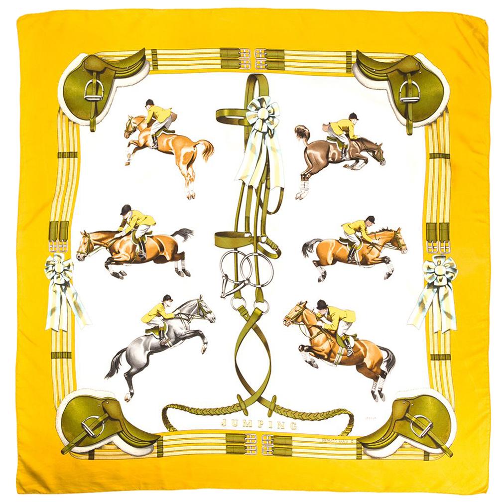 Hermes Yellow Jumping by Philippe Ledoux Silk Scarf