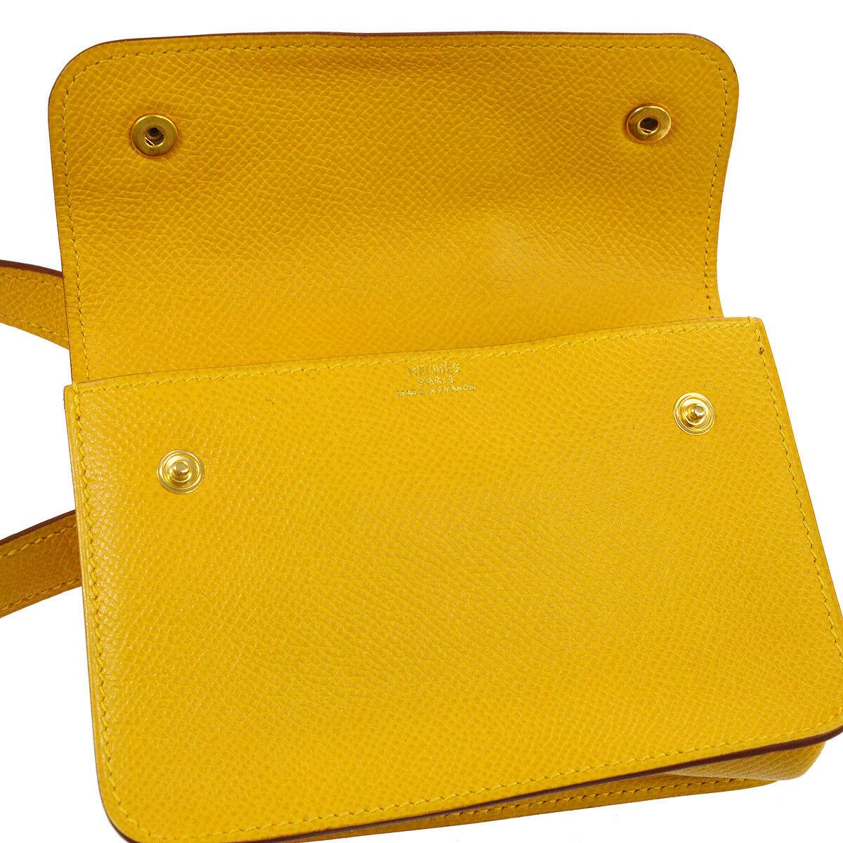 Orange Hermes Yellow Leather Gold Fold Over Fanny Pack Flap Bum Waist Belt Bag