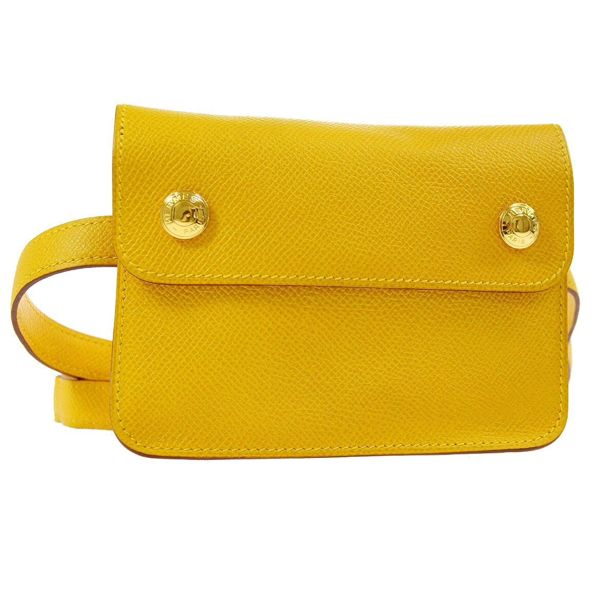 Hermes Yellow Leather Gold Fold Over Fanny Pack Flap Bum Waist Belt Bag