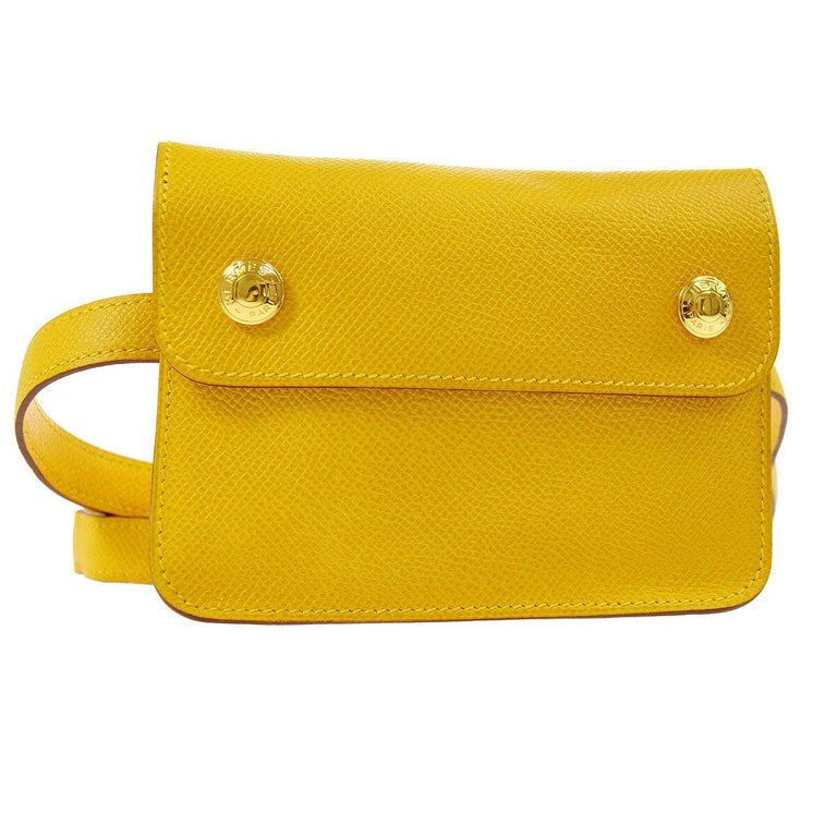 Hermes Yellow Leather Gold Fold Over Fanny Pack Flap Bum Waist Belt Bag ...