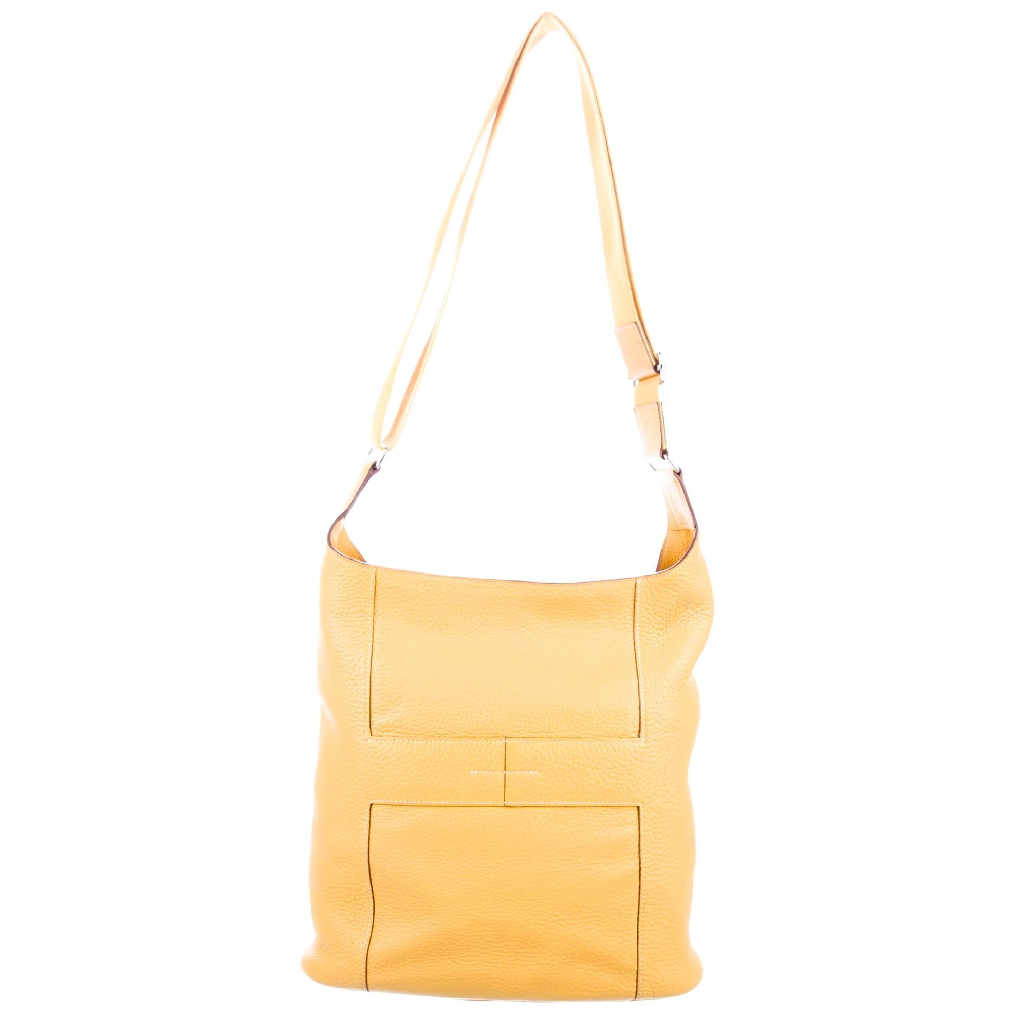 Hermes Yellow Leather 'H' Logo Large Shopper Carryall Shoulder Tote Bag