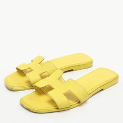 Hermes Yellow Leather Oran Flat Slides Size 36