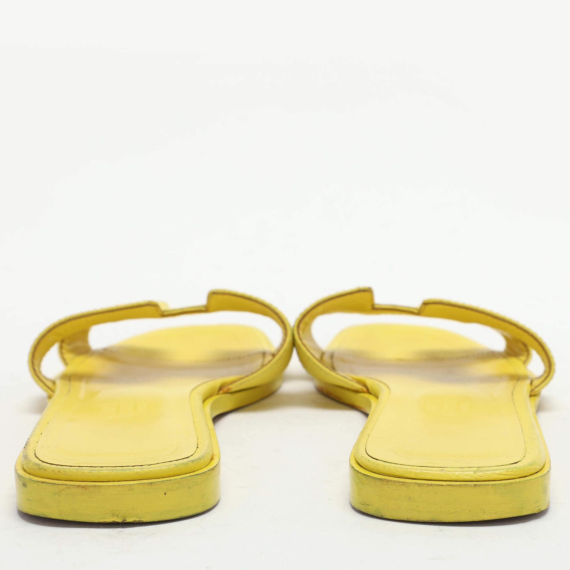 Hermes Yellow Leather Oran Flat Slides Size 36 For Sale 1