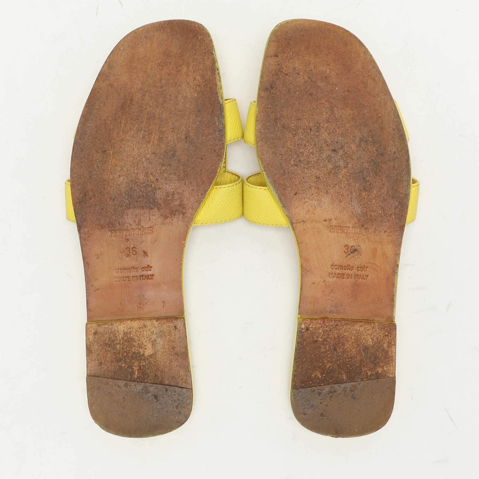 Hermes Yellow Leather Oran Flat Slides Size 36 For Sale 2