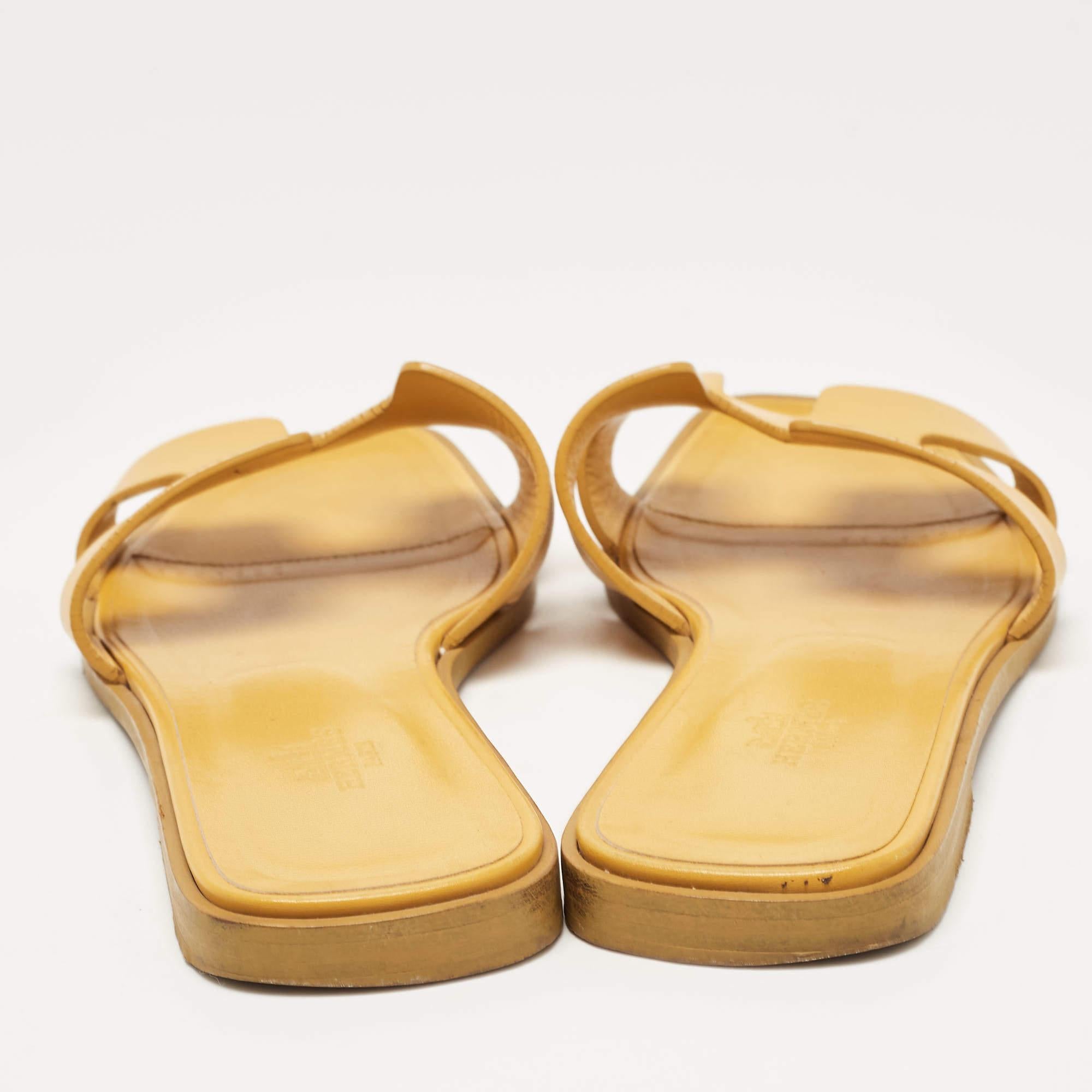 Hermes Yellow Leather Oran Flat Slides Size 38 1