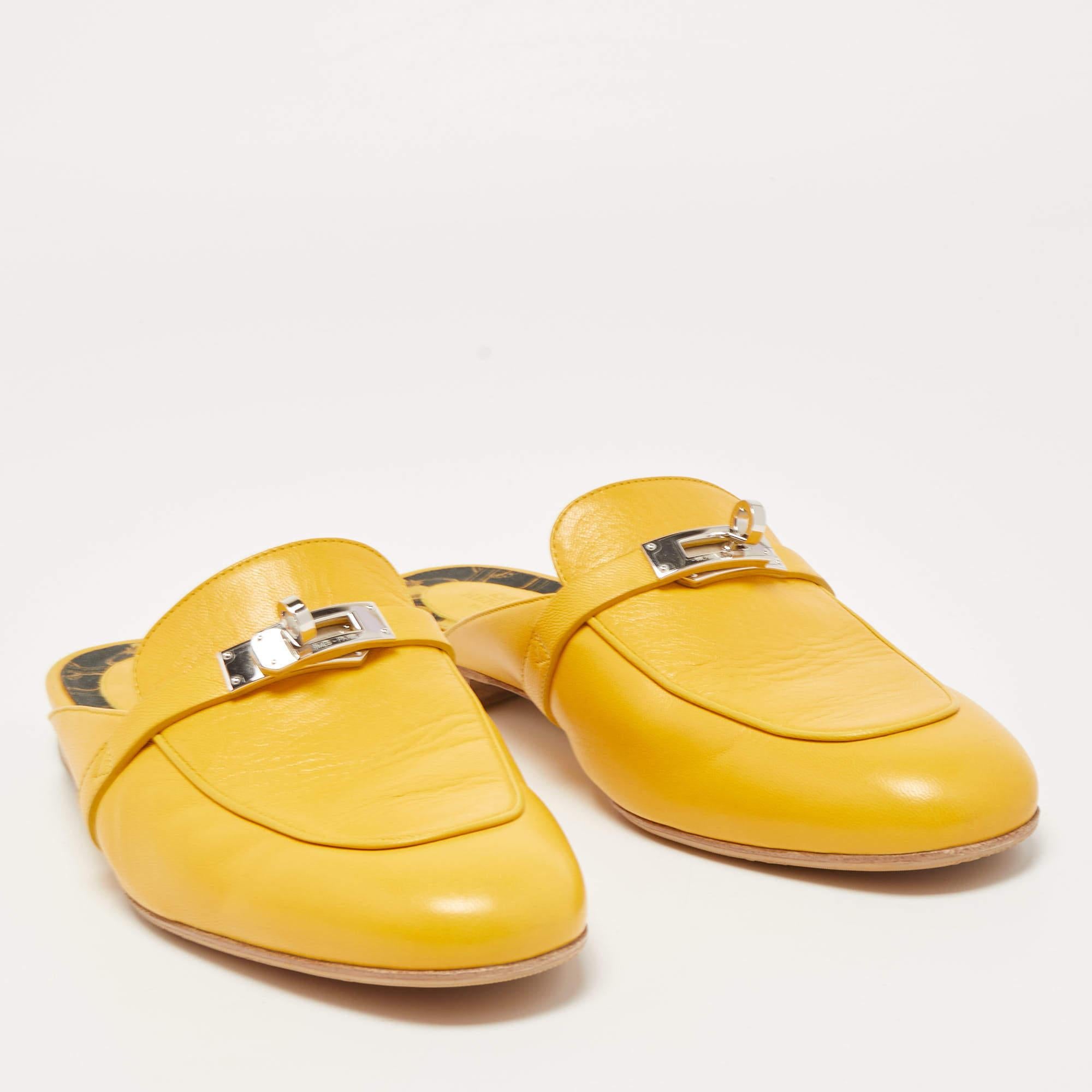 Hermes Yellow Leather Oz Flat Mules Size 41 1