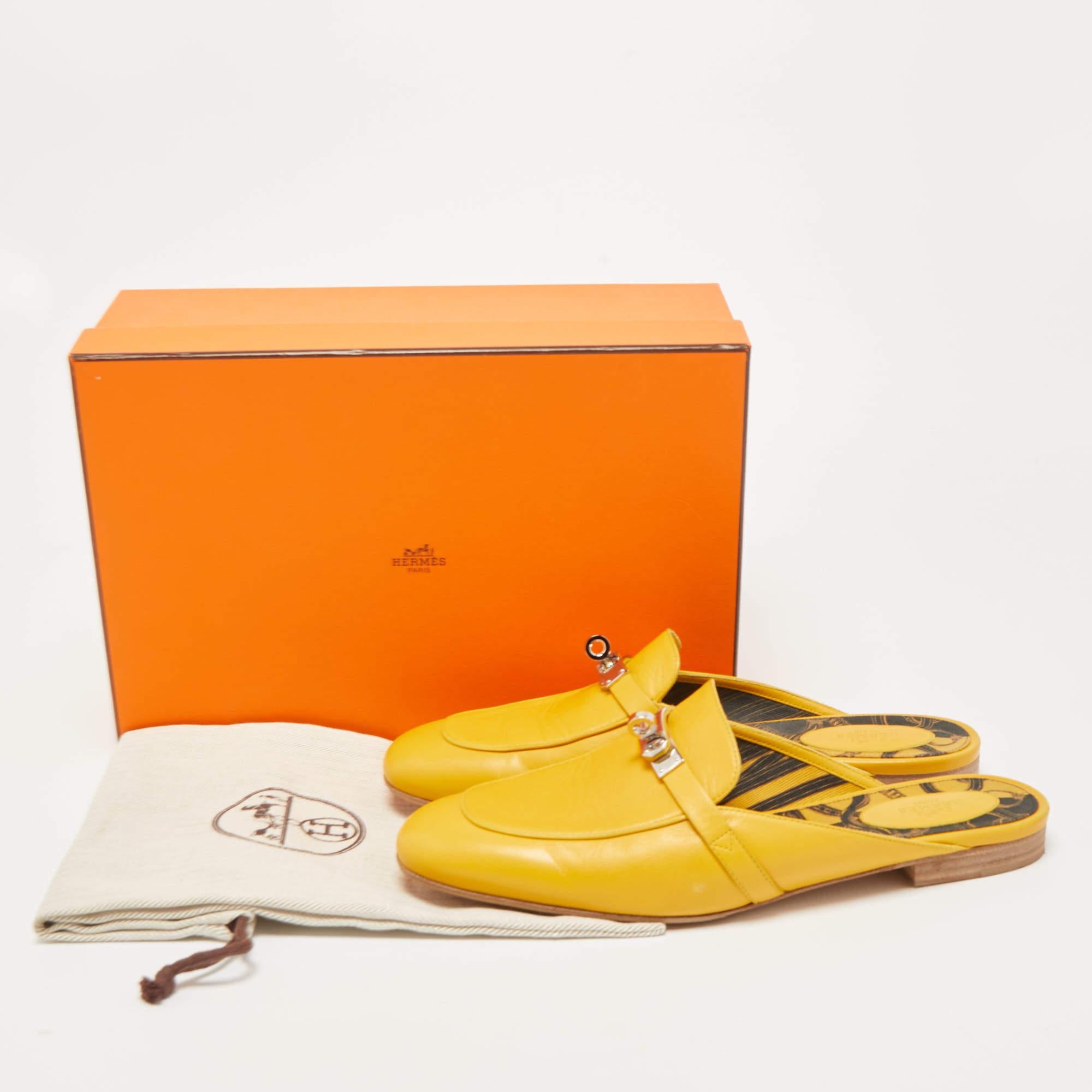 Hermes Yellow Leather Oz Flat Mules Size 41 2