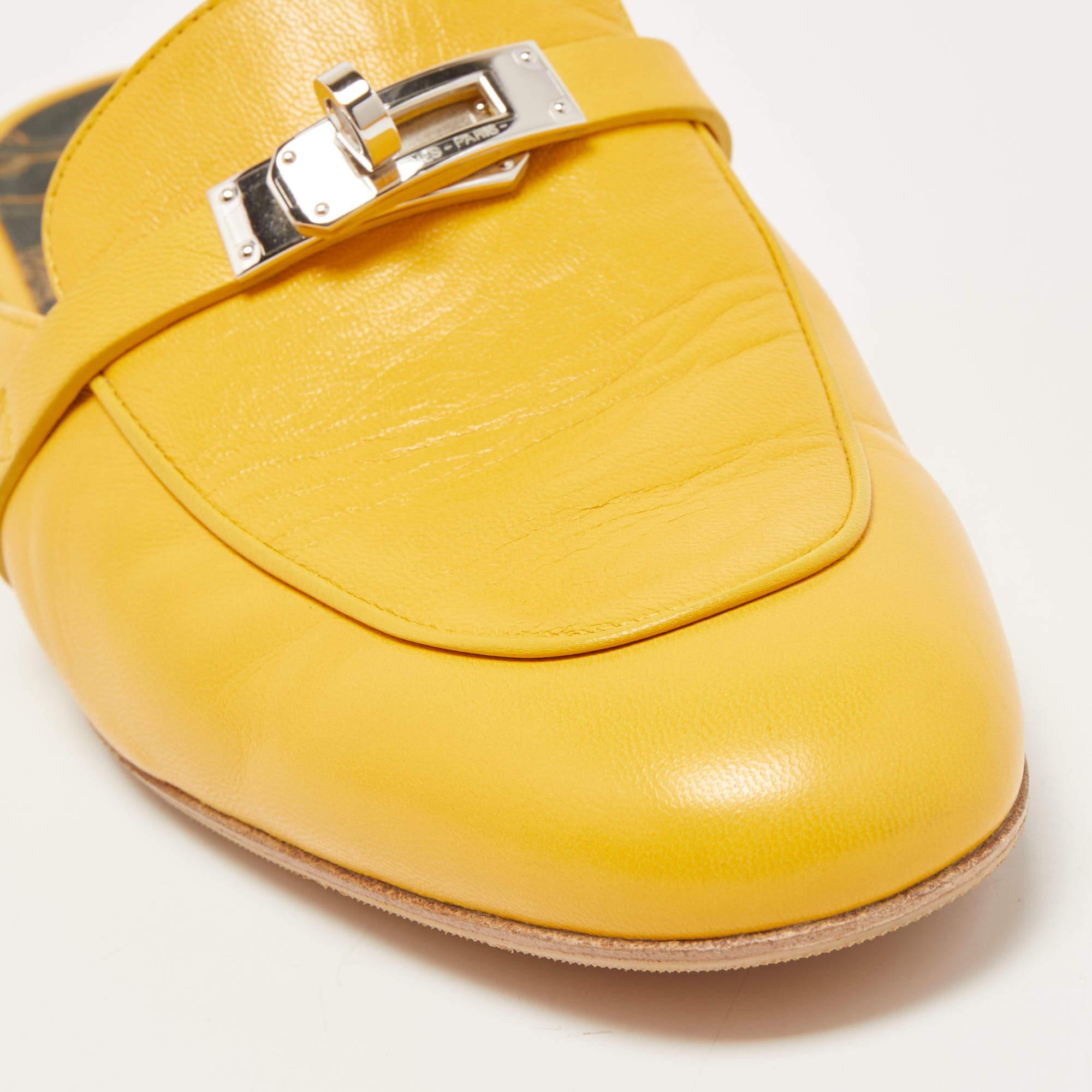 Hermes Yellow Leather Oz Flat Mules Size 41 4