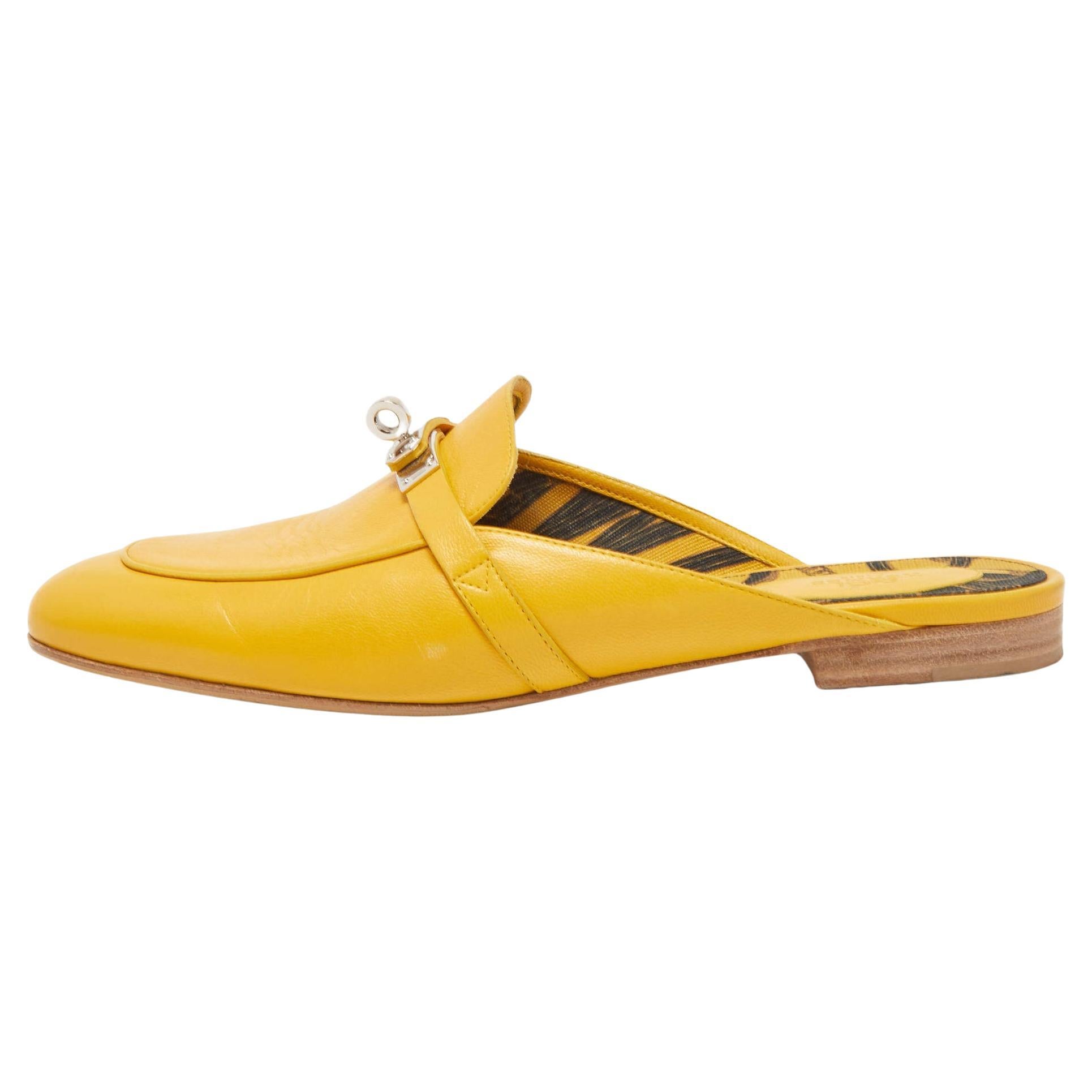 Hermes Yellow Leather Oz Flat Mules Size 41