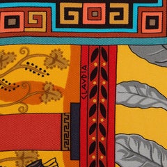 Hermes yellow MUSIQUE DES DIEUX 90 silk twill Scarf