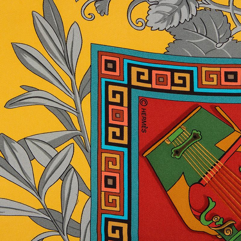 Yellow Hermes yellow MUSIQUE DES DIEUX 90 silk twill Scarf